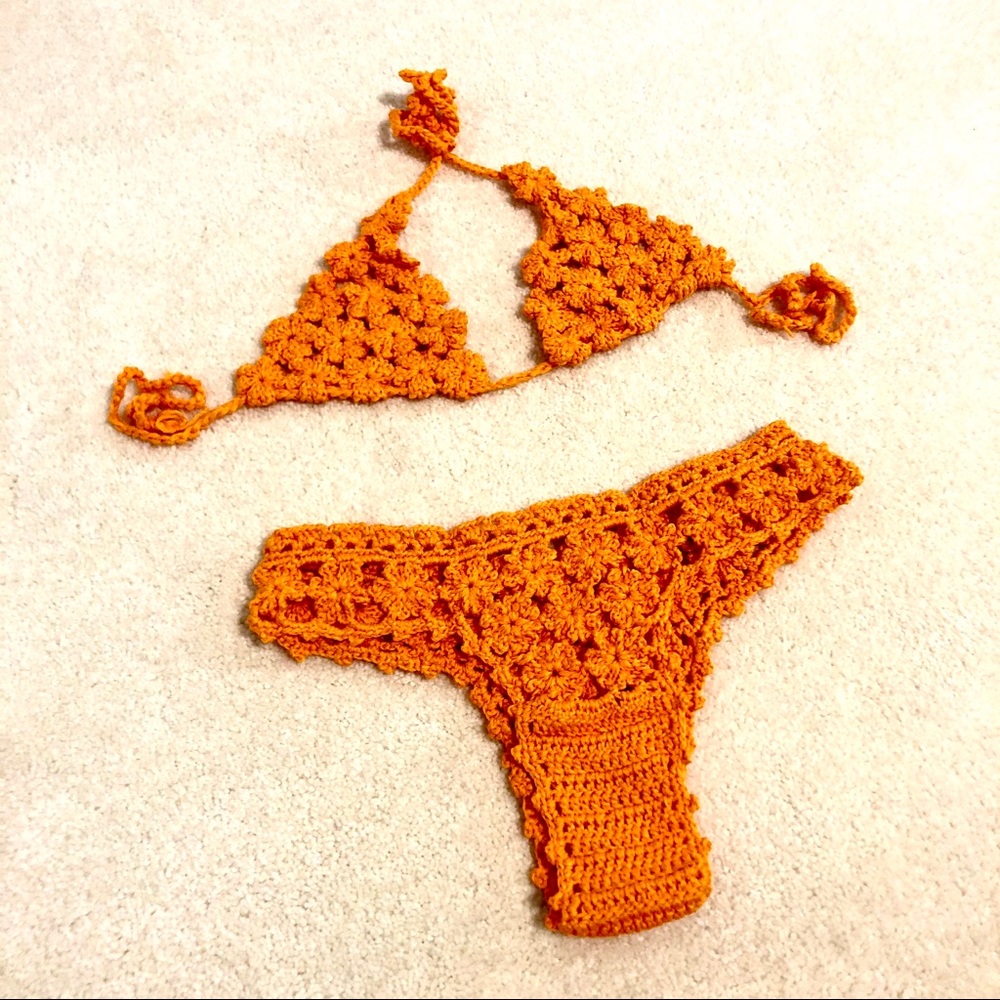 NWT XS/S orange micro bikini crochet handmade